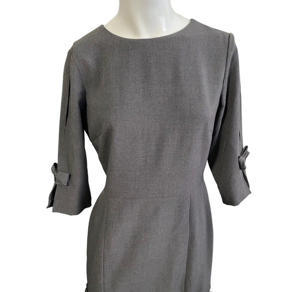 Tahari Bow & Pleated Crepe Sheath Dress by Arthur S. Levine ASL Gray 4P - Picture 8 of 13